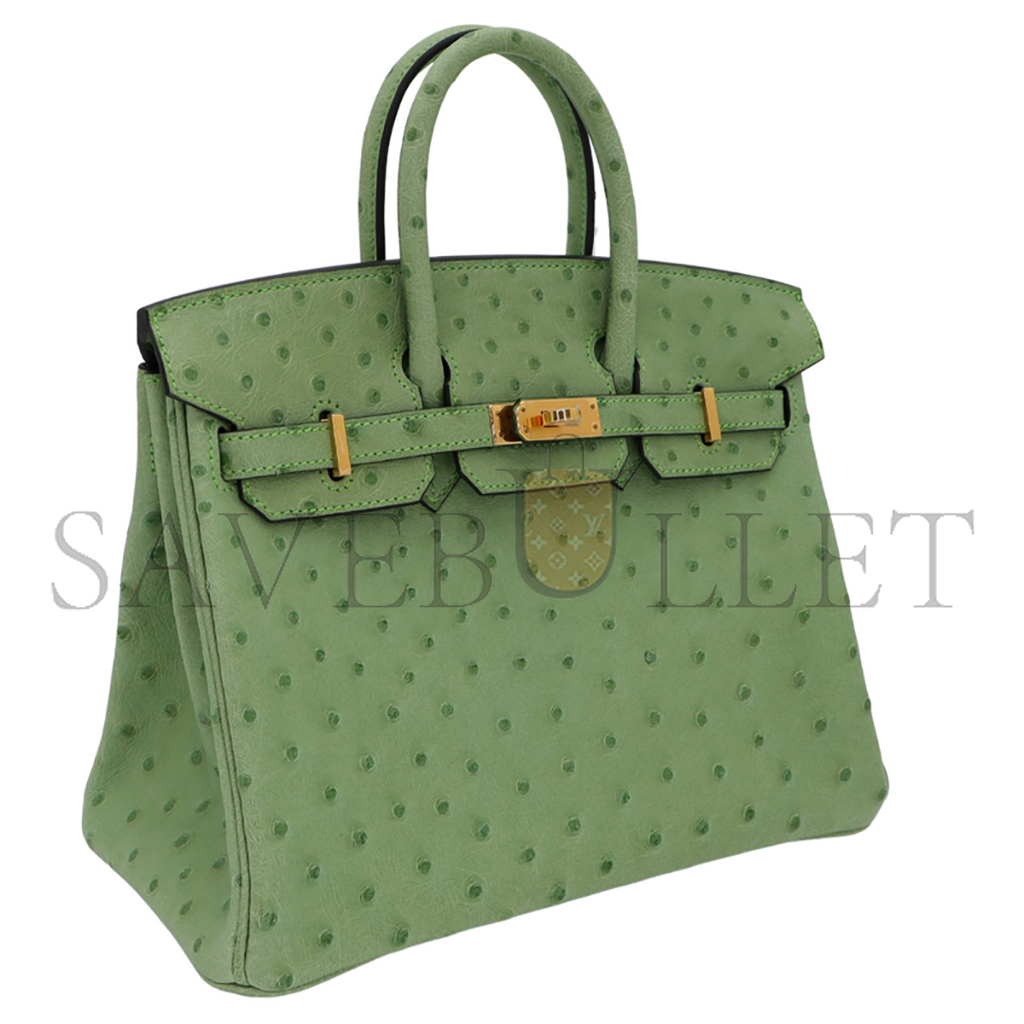 H**mes master birkin 25 ostrich leather ice cream green gold buckle h041944ck76 (25*20*13cm)